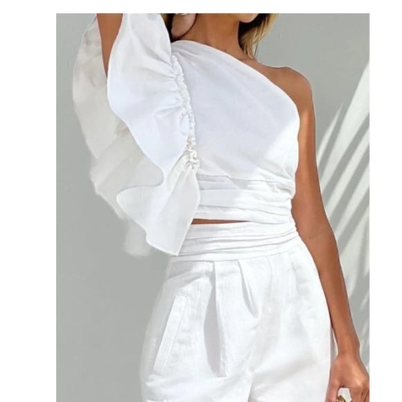 Vita Grace Tops - Vita Grace Resort One Shoulder Frill Top White NEW SOLD OUT ONLINE